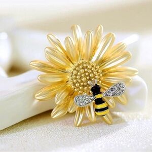 Gold Flower and Bee Brooch